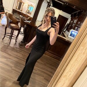 Black Square-Neck Jumpsuit with Slit - Women's Evening Romper